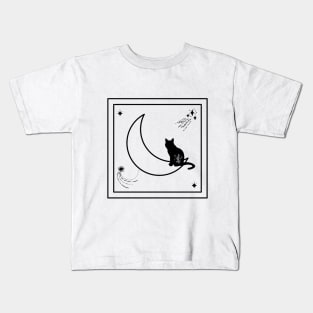 magic black cat on the moon Kids T-Shirt